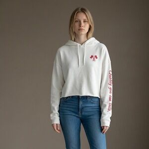 In-N-Out Cropped Hoodie White Medium Graphic Logo USA Made Sweatshirt
